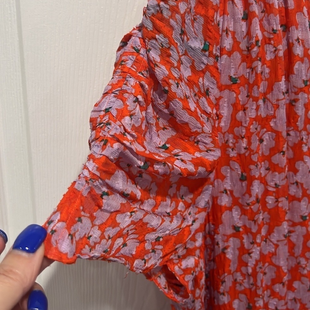 Tanya Taylor short sleeve ruched silk blend floral mini dress size 8 - Picture 6 of 9